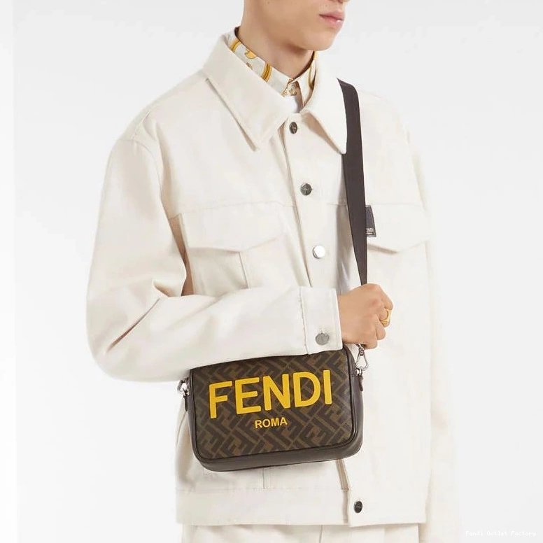 Affordable HOT ROMA Brown Fabric In Fendi Case FF Compact Camera Logo Motif 0729